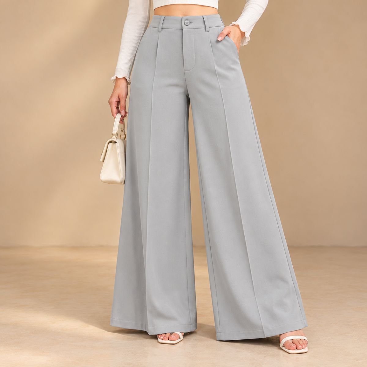Loop botton wide leg pant