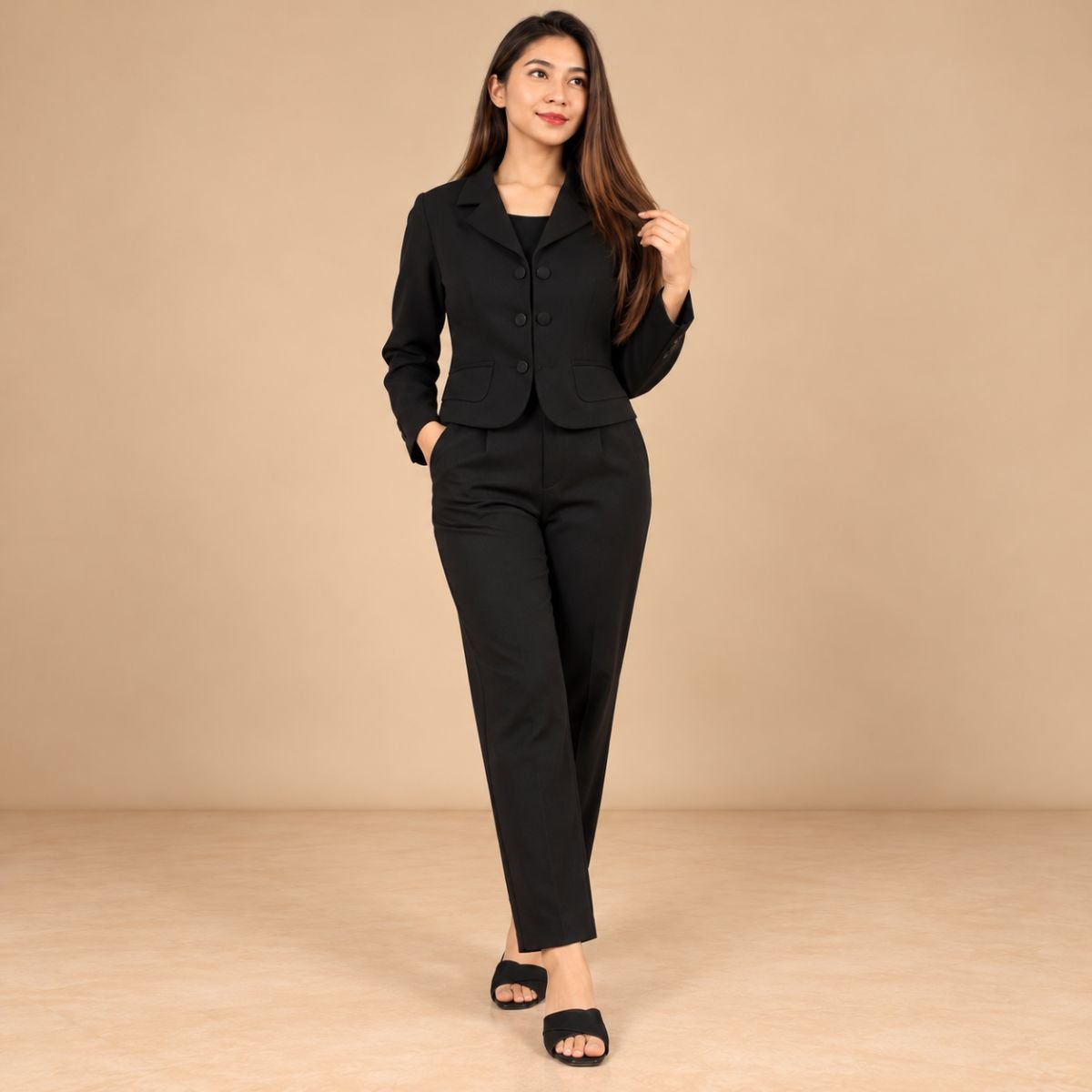 4 Button Solid Blazer Coord set