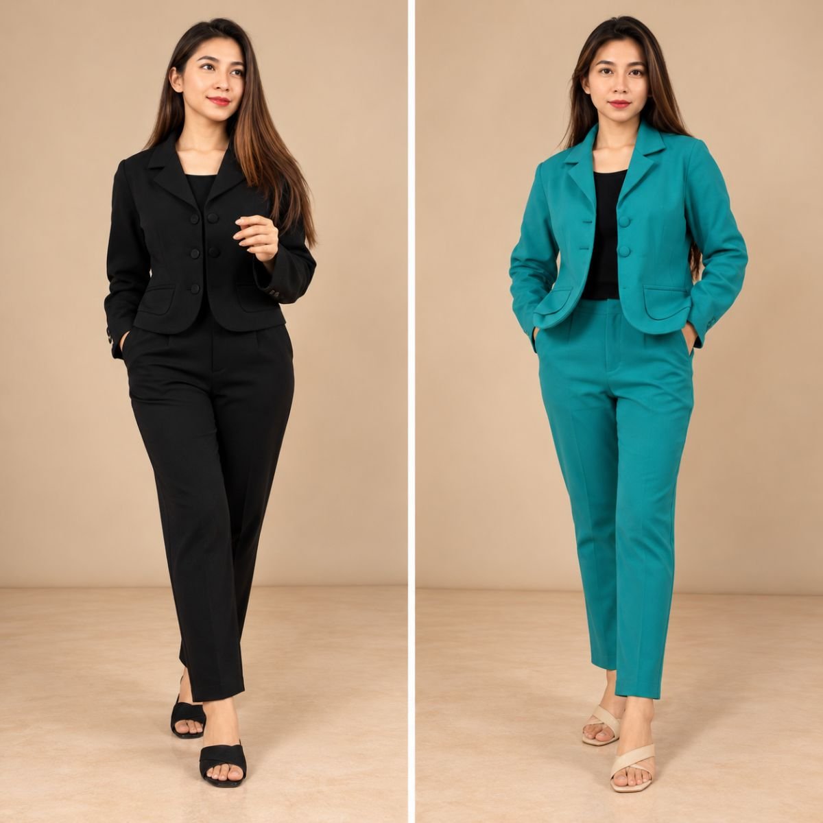 4 Button Solid Blazer Coord set
