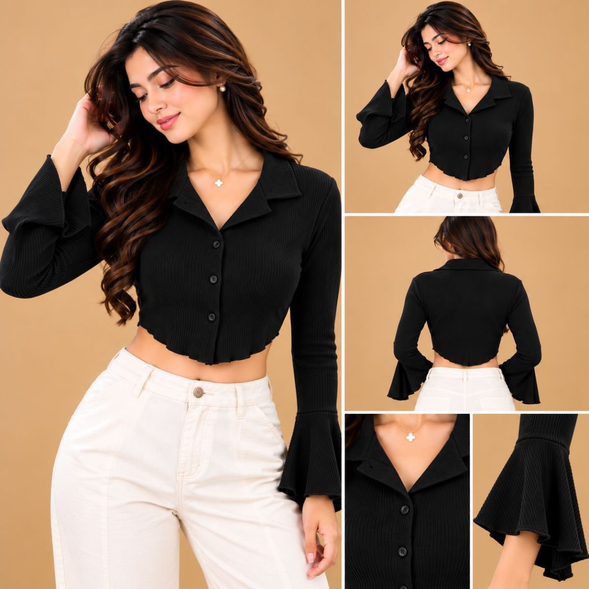 Flare sleeve crop shirt