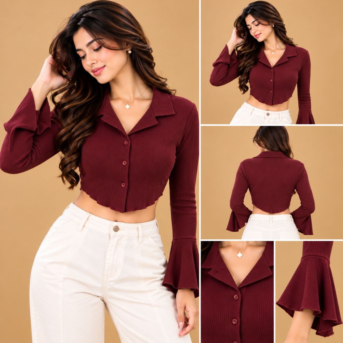 Flare sleeve crop shirt