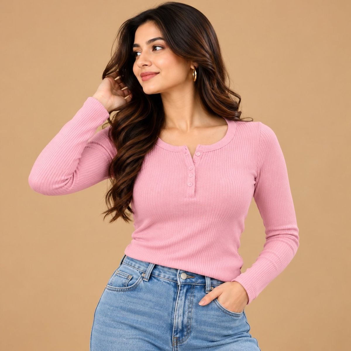 Rounneck fullsleeve front botton top