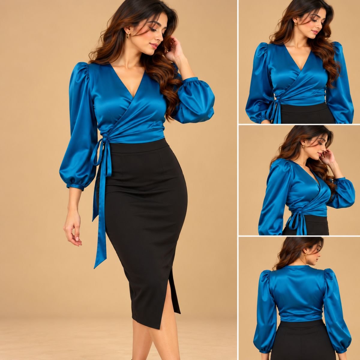 Satin silk knot Warp top