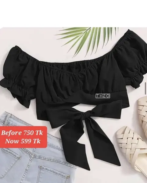 Offsholder tie front crop top