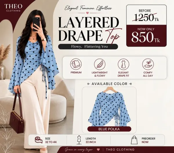 Printed layer drape bluepolka