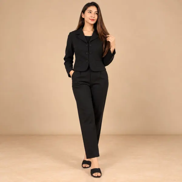 4 Button Solid Blazer Coord set