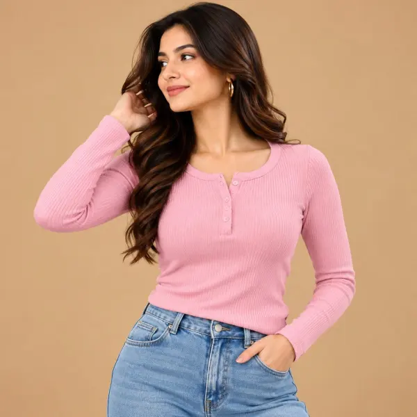 Rounneck fullsleeve front botton top